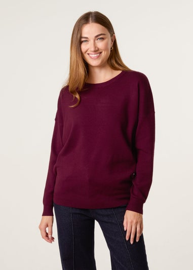 Blue Vanilla Burgundy Plain Crew Neck Jumper