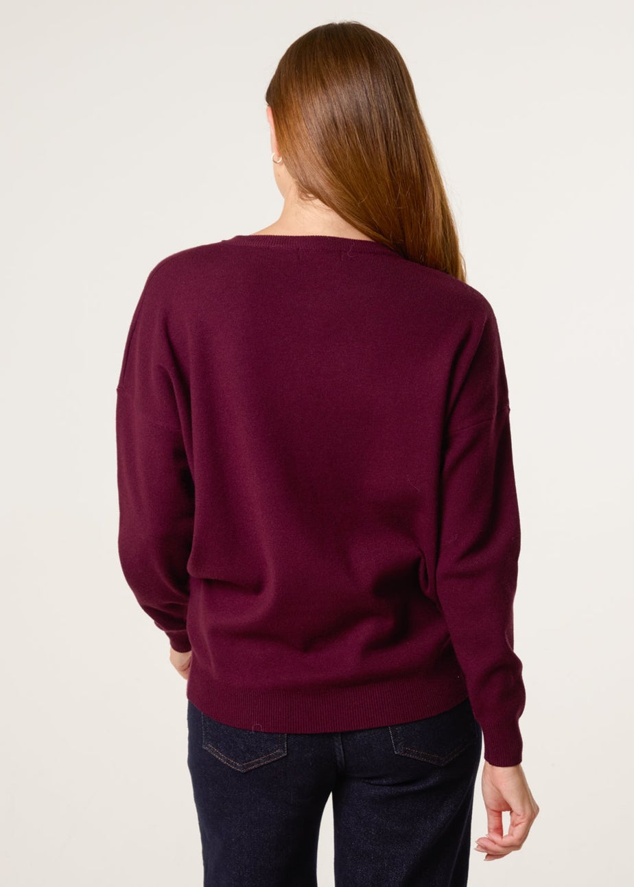 Blue Vanilla Burgundy Plain Crew Neck Jumper
