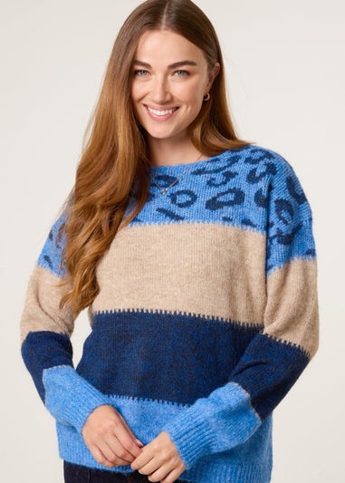 Blue Vanilla Blue Animal Colour Block Jumper