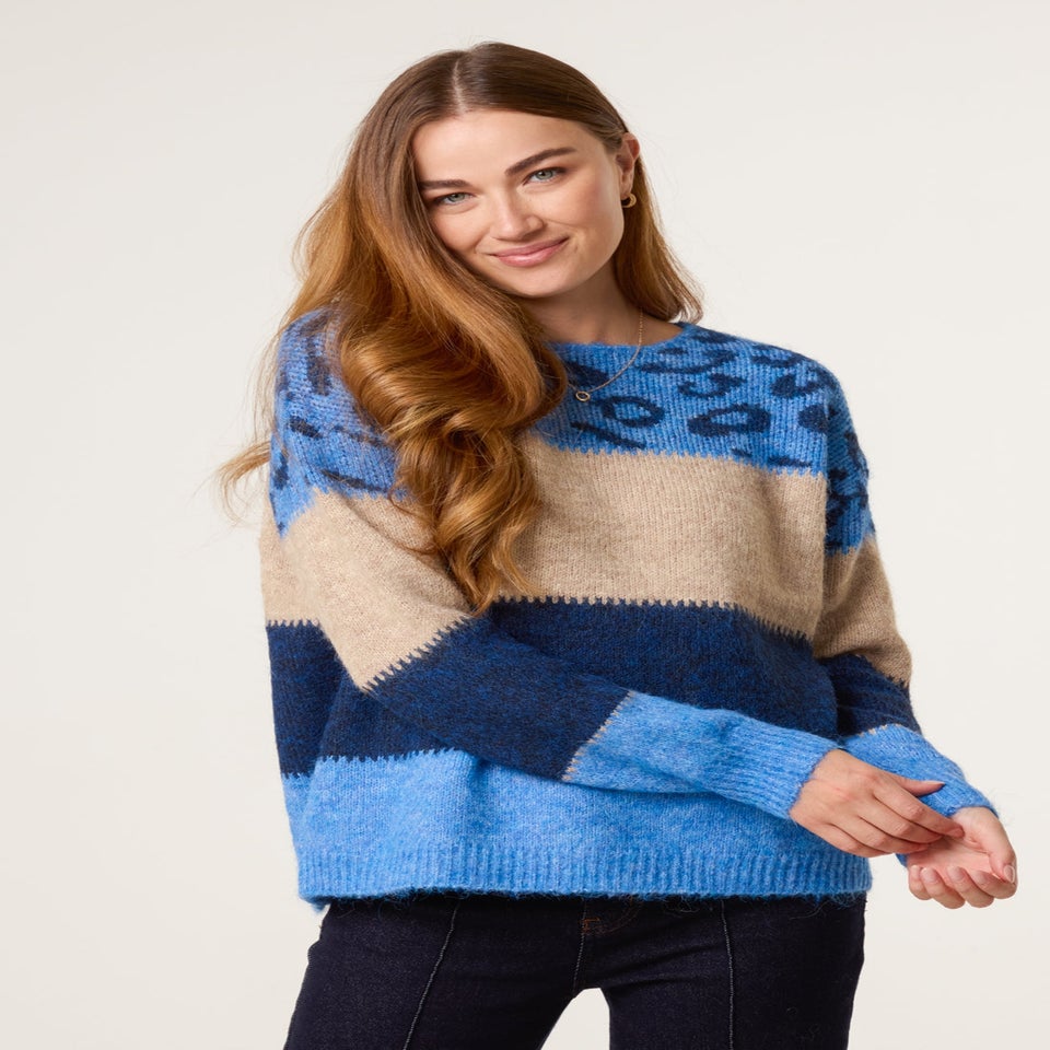 Blue Vanilla Blue Animal Colour Block Jumper