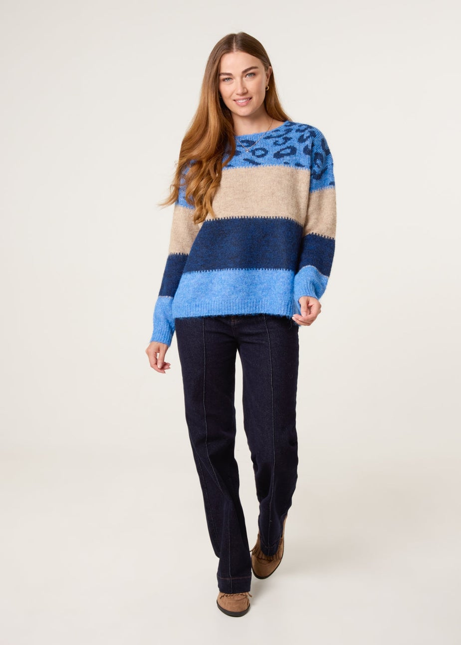 Blue Vanilla Blue Animal Colour Block Jumper