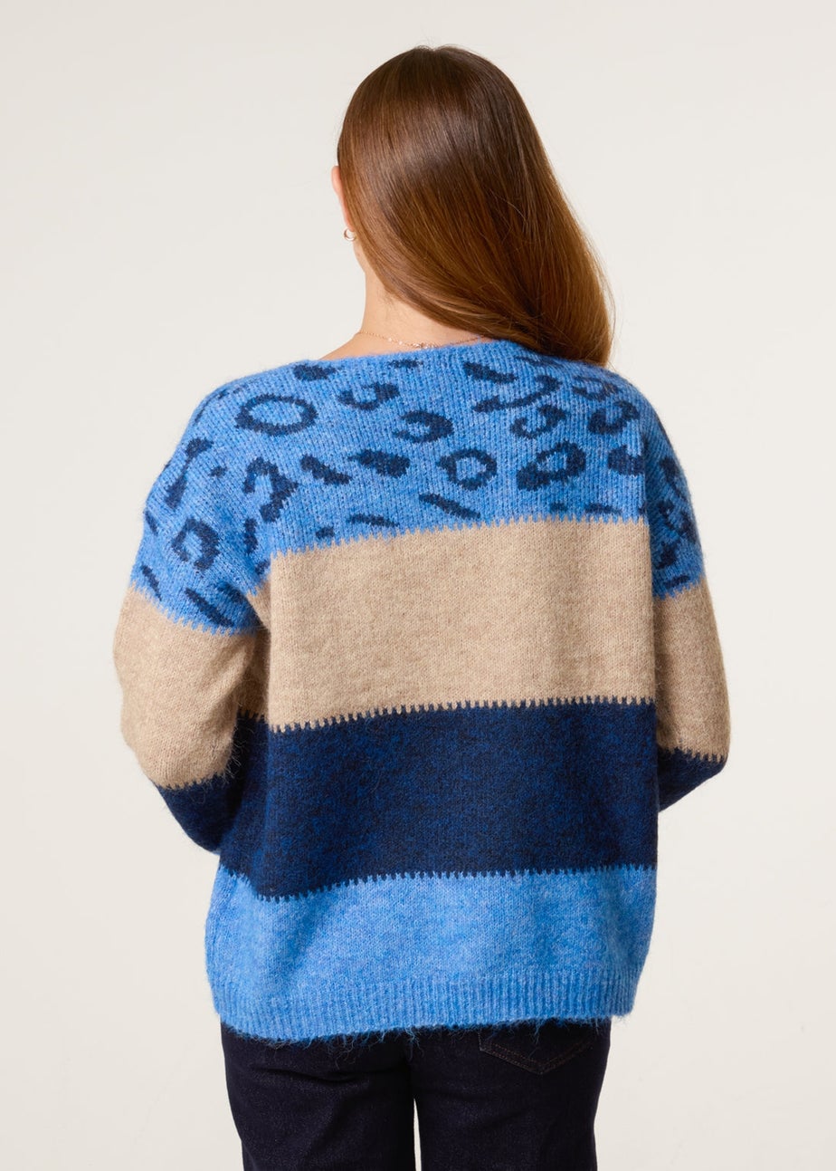 Blue Vanilla Blue Animal Colour Block Jumper