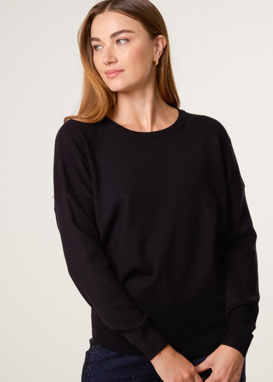 Blue Vanilla Black Plain Crew Neck Jumper