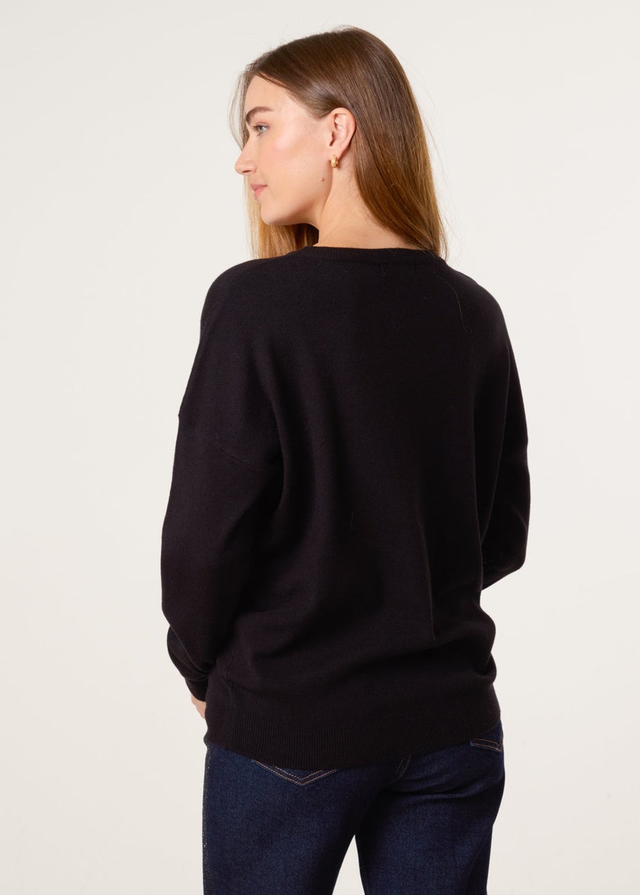 Blue Vanilla Black Plain Crew Neck Jumper