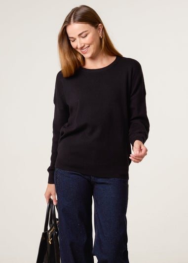 Blue Vanilla Black Plain Crew Neck Jumper