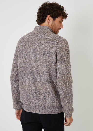 Threadbare Brown Knitted Quarter Zip Jumper