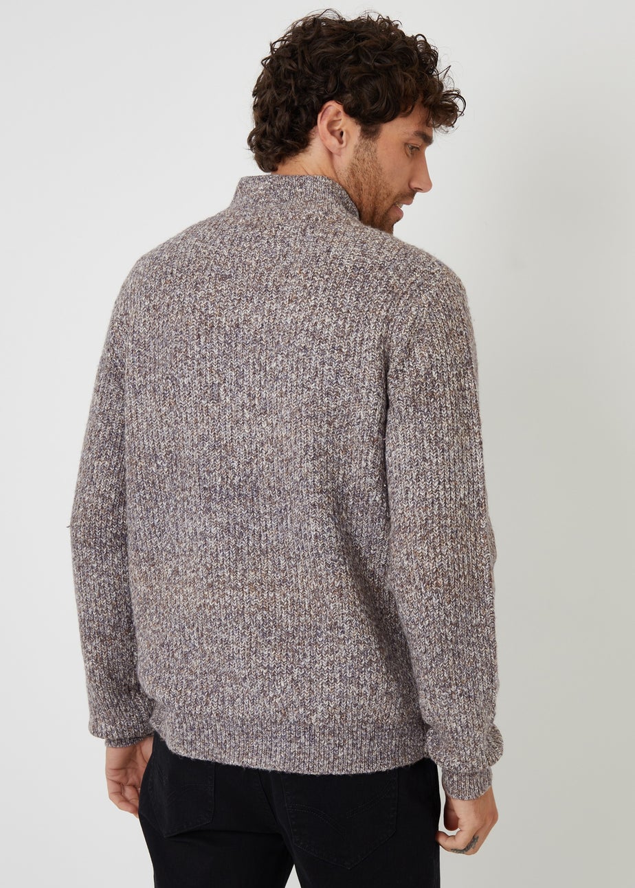 Threadbare Brown Knitted Quarter Zip Jumper