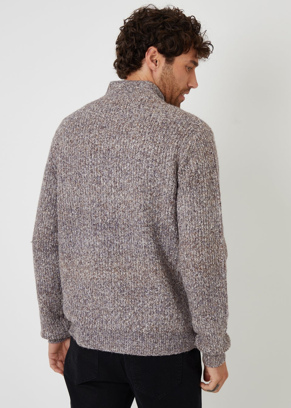 Threadbare Brown Knitted Quarter Zip Jumper
