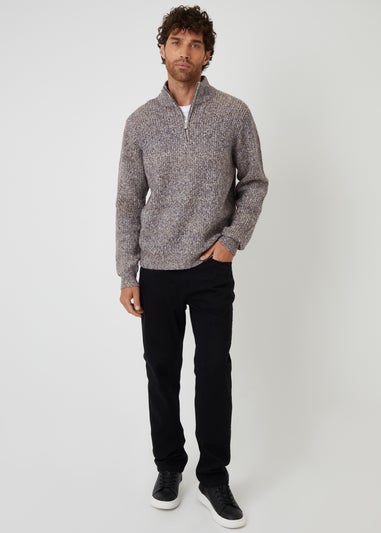 Threadbare Brown Knitted Quarter Zip Jumper