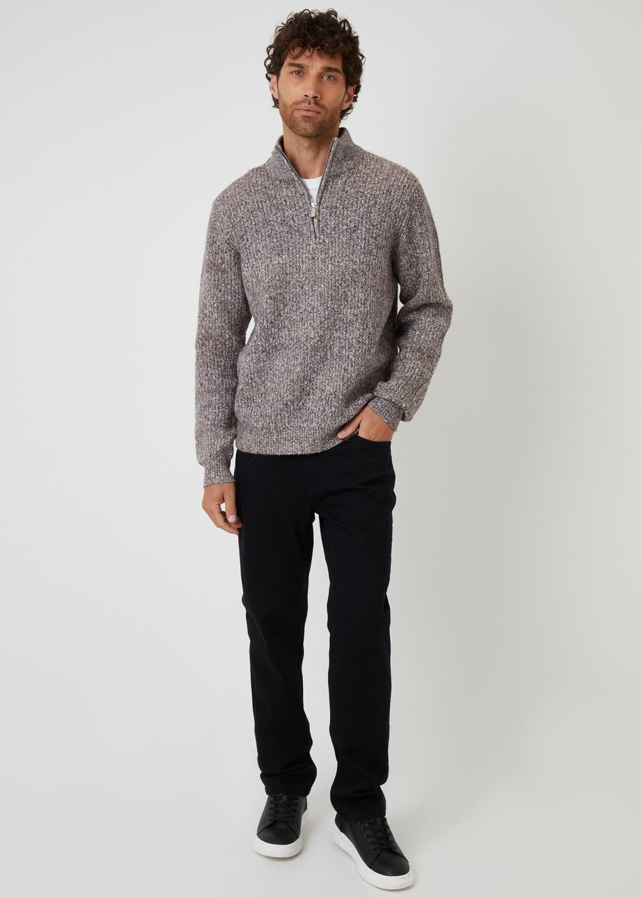 Threadbare Brown Knitted Quarter Zip Jumper