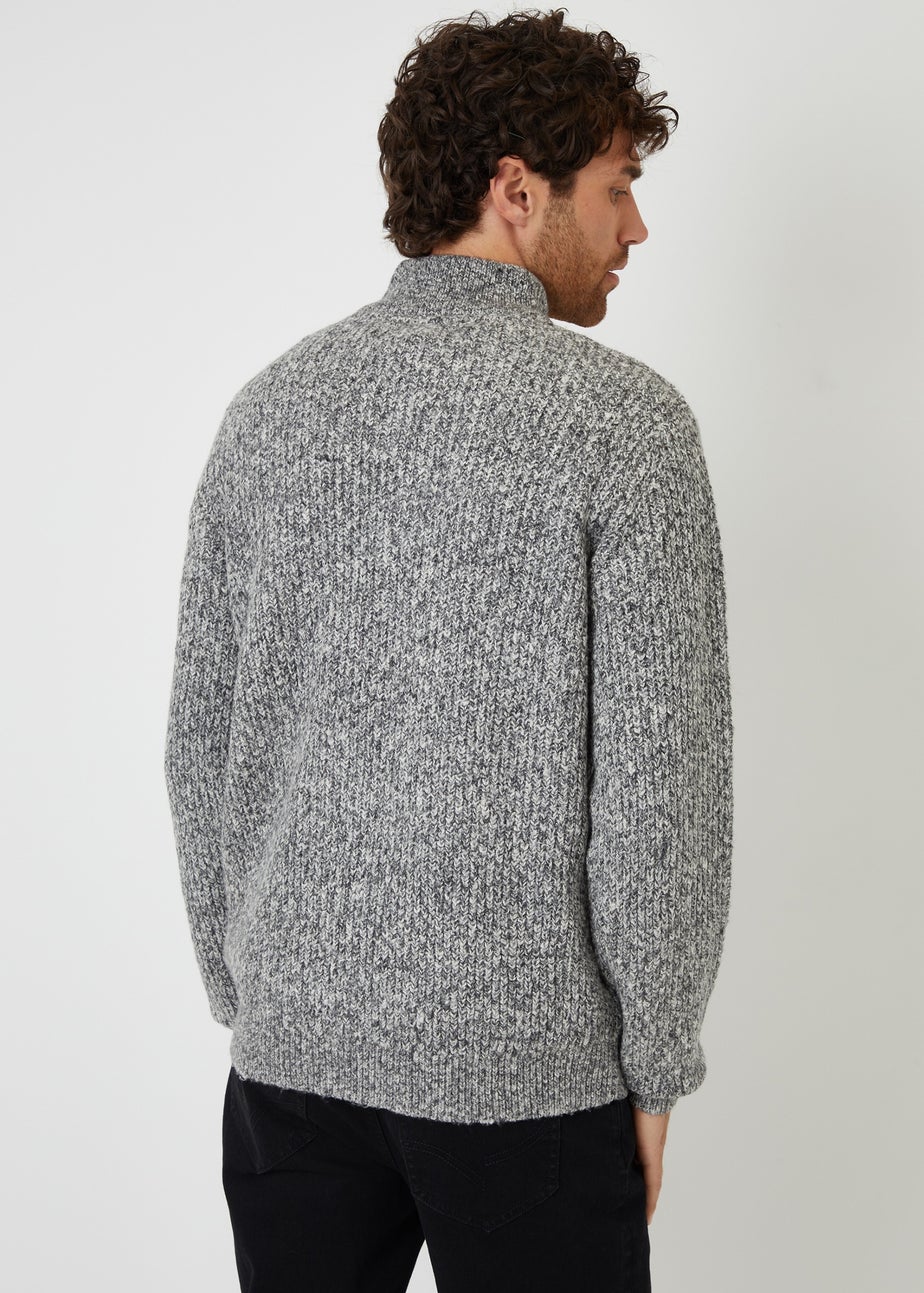 Threadbare Grey Knitted Quarter Zip Jumper