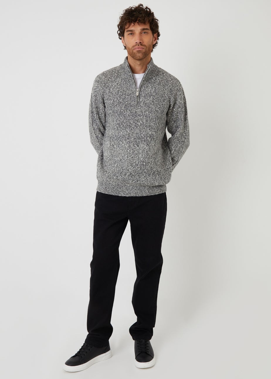Threadbare Grey Knitted Quarter Zip Jumper