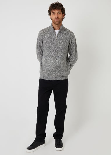 Threadbare Grey Knitted Quarter Zip Jumper