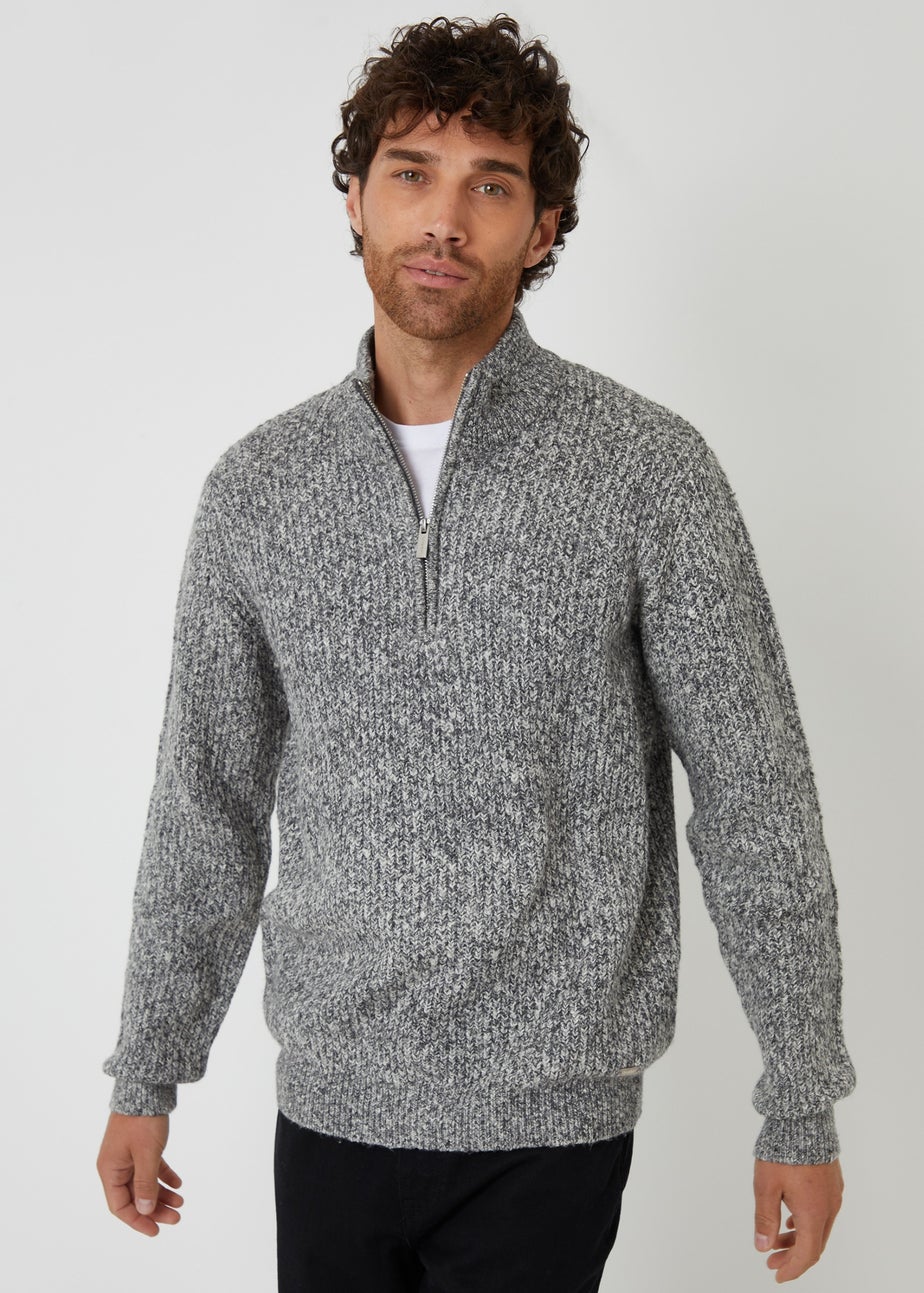 Threadbare Grey Knitted Quarter Zip Jumper