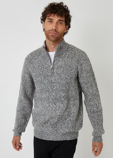 Threadbare Grey Knitted Quarter Zip Jumper