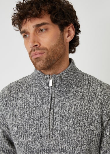 Threadbare Grey Knitted Quarter Zip Jumper