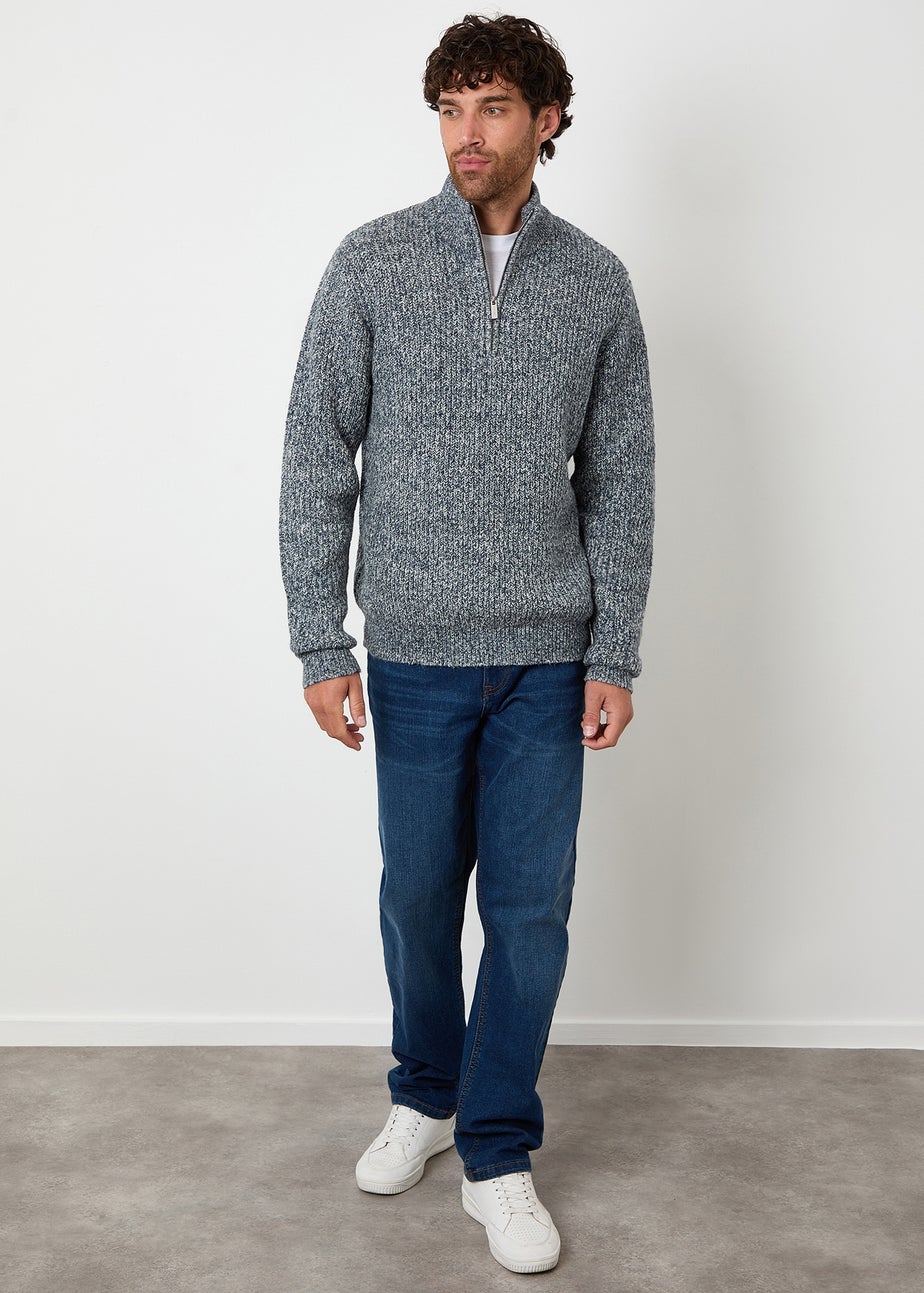 Threadbare Navy Knitted Quarter Zip Jumper