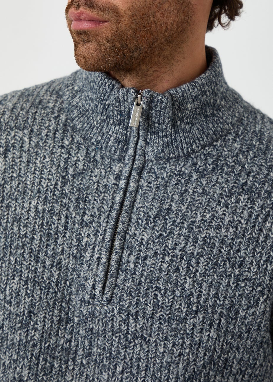 Threadbare Navy Knitted Quarter Zip Jumper