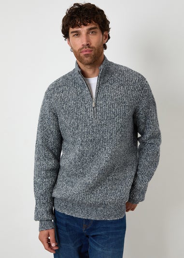 Threadbare Navy Knitted Quarter Zip Jumper
