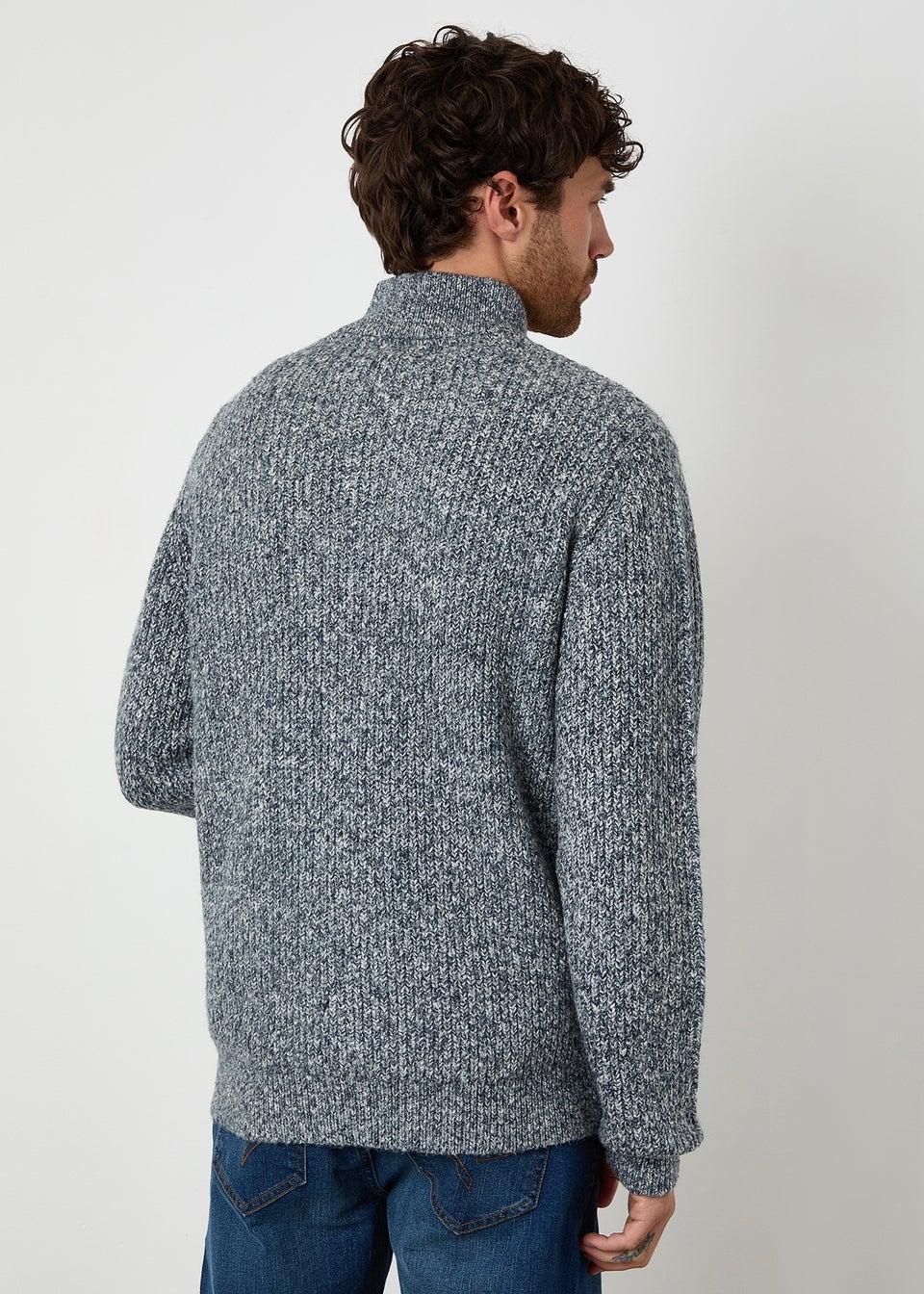Threadbare Navy Knitted Quarter Zip Jumper