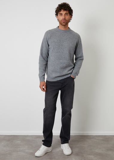 Threadbare Grey Raglan Rib Knitted Crew Neck Jumper