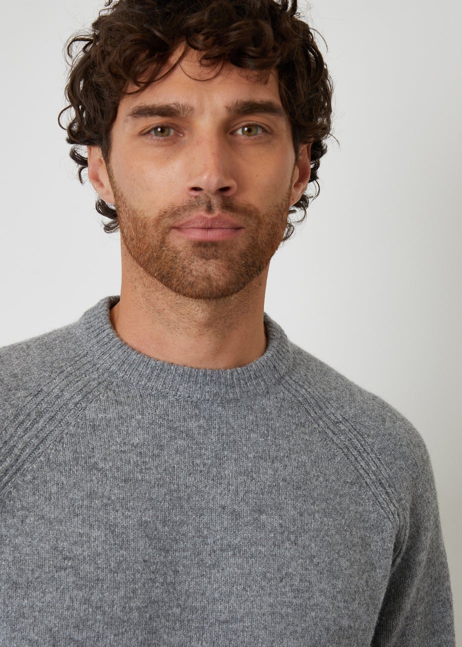 Threadbare Grey Raglan Rib Knitted Crew Neck Jumper