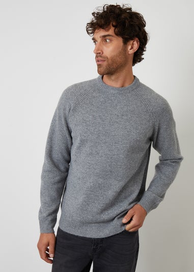 Threadbare Grey Raglan Rib Knitted Crew Neck Jumper