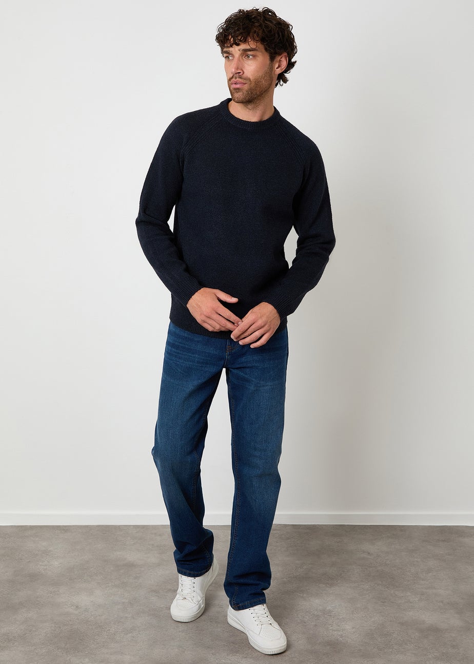 Threadbare Navy Raglan Rib Knitted Crew Neck Jumper