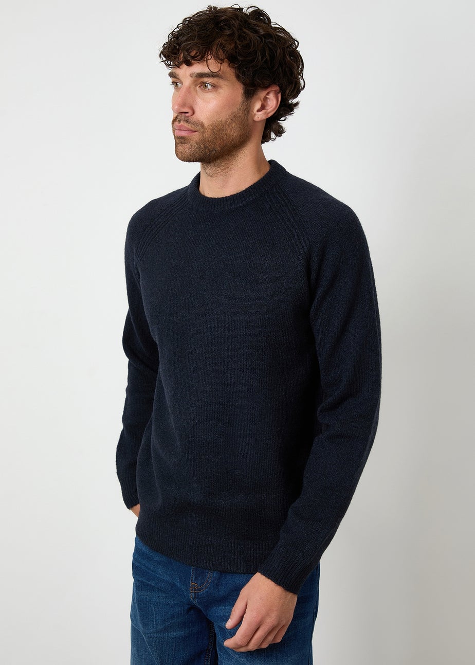 Threadbare Navy Raglan Rib Knitted Crew Neck Jumper