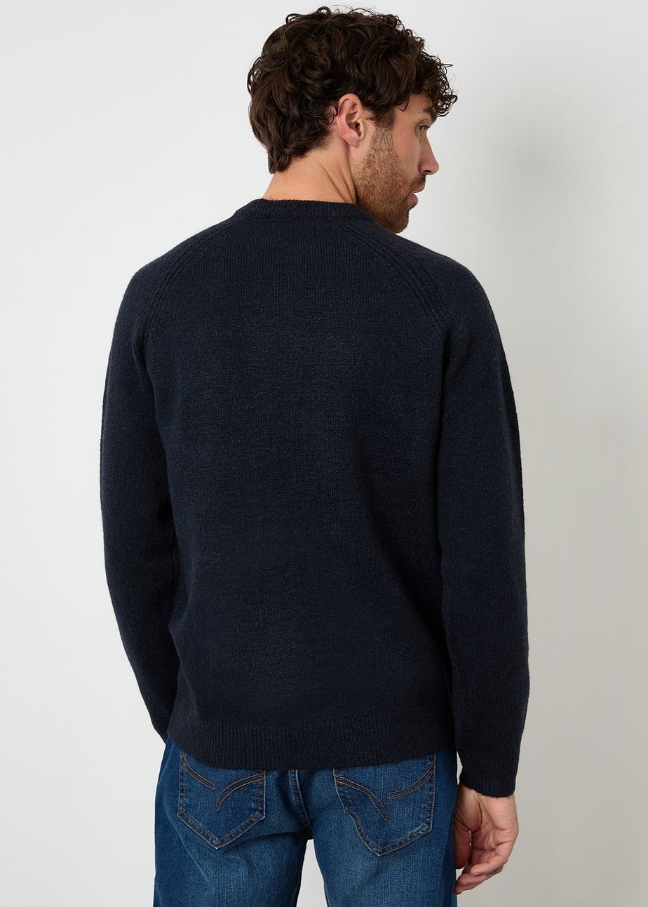 Threadbare Navy Raglan Rib Knitted Crew Neck Jumper