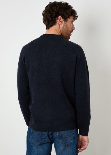 Threadbare Navy Raglan Rib Knitted Crew Neck Jumper