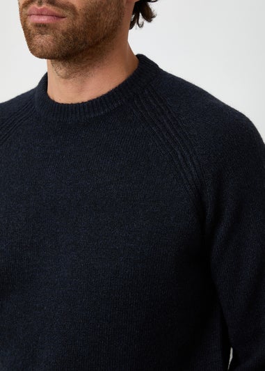Threadbare Navy Raglan Rib Knitted Crew Neck Jumper