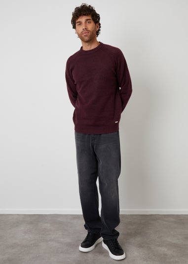Threadbare Maroon Raglan Rib Knitted Crew Neck Jumper