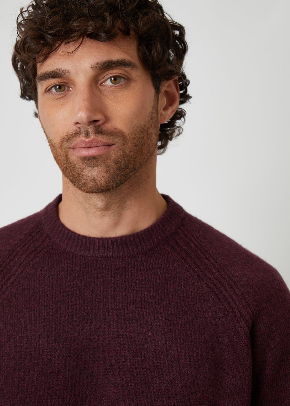 Threadbare Maroon Raglan Rib Knitted Crew Neck Jumper