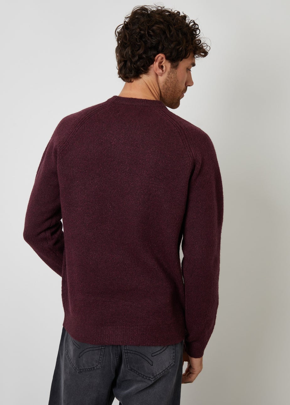 Threadbare Maroon Raglan Rib Knitted Crew Neck Jumper