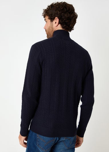 Threadbare Navy Cable Knit Quarter Zip Jumper