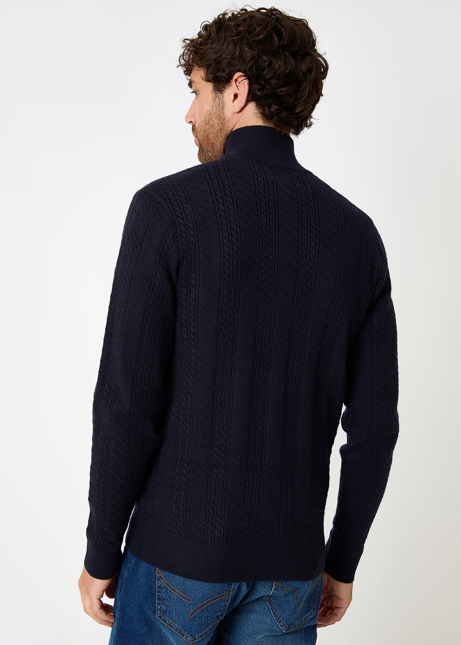 Threadbare Navy Cable Knit Quarter Zip Jumper