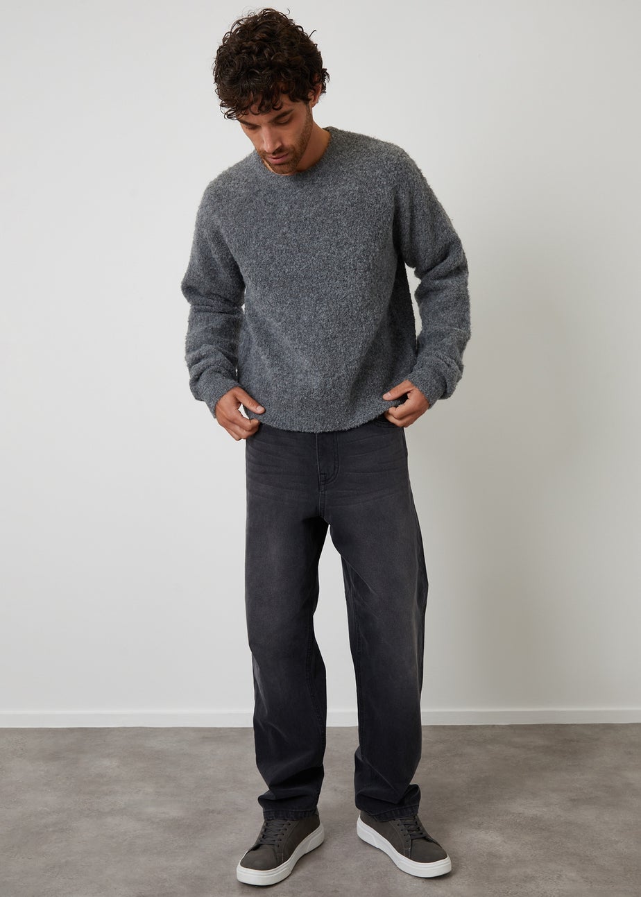 Threadbare Grey Fluffy Knit Crew Neck Jumper