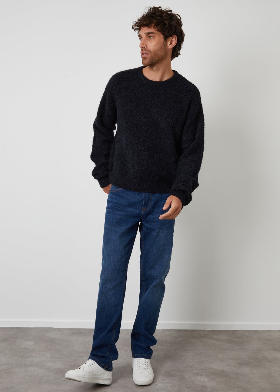 Threadbare Navy Fluffy Knit Crew Neck Jumper