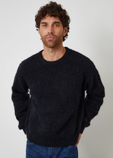 Threadbare Navy Fluffy Knit Crew Neck Jumper
