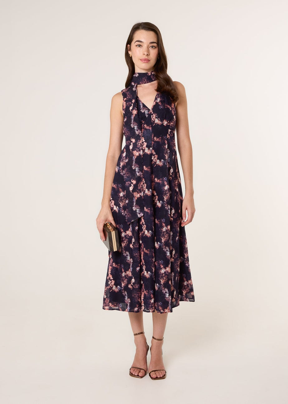 Blue Vanilla Navy Luxe Tie V Neck Sleeveless Dress