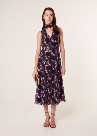 Blue Vanilla Navy Luxe Tie V Neck Sleeveless Dress