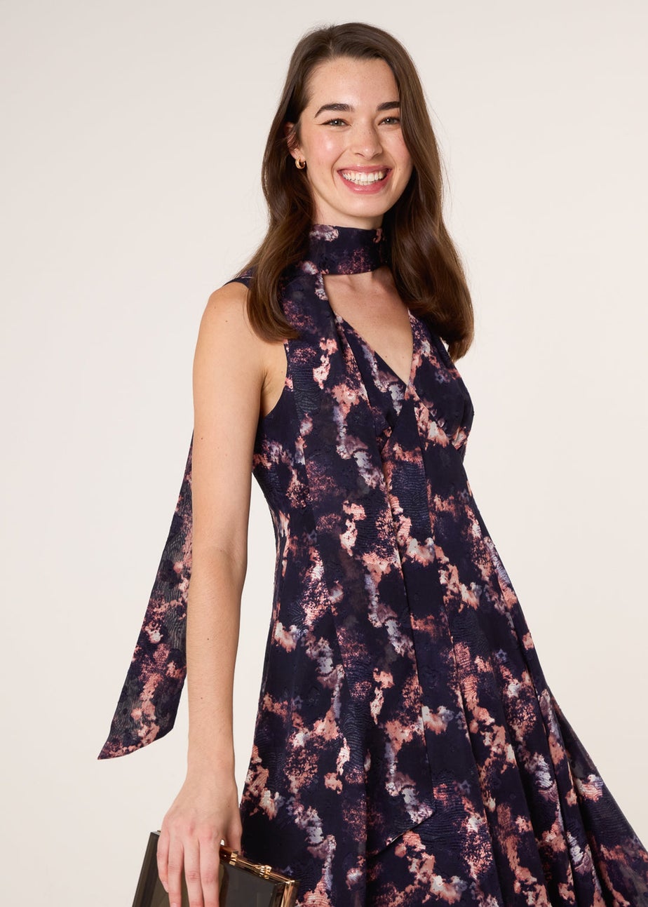 Blue Vanilla Navy Luxe Tie V Neck Sleeveless Dress