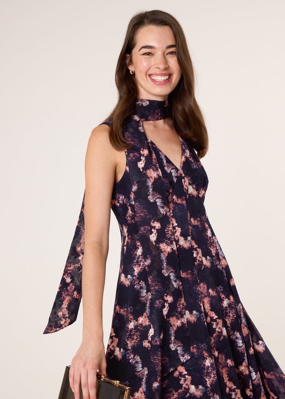 Blue Vanilla Navy Luxe Tie V Neck Sleeveless Dress