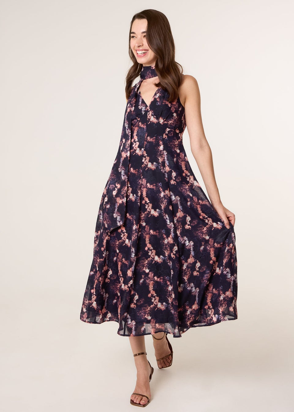 Blue Vanilla Navy Luxe Tie V Neck Sleeveless Dress