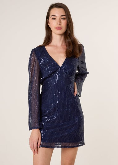 Blue Vanilla Navy Angel Sleeve Sequin Mini Dress