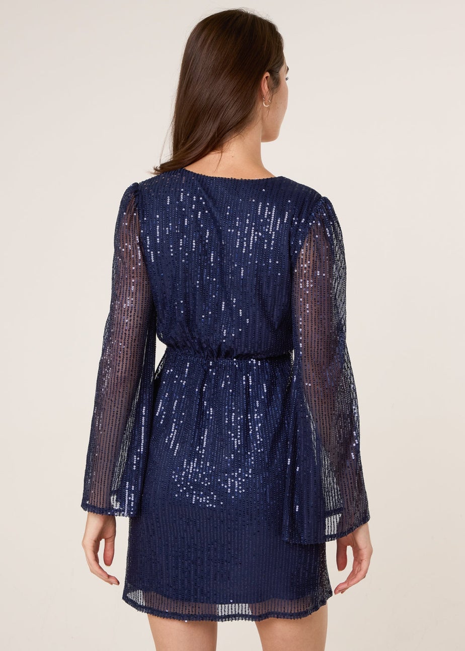 Blue Vanilla Navy Angel Sleeve Sequin Mini Dress