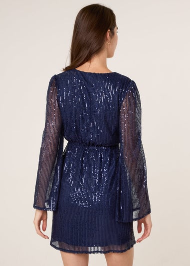 Blue Vanilla Navy Angel Sleeve Sequin Mini Dress