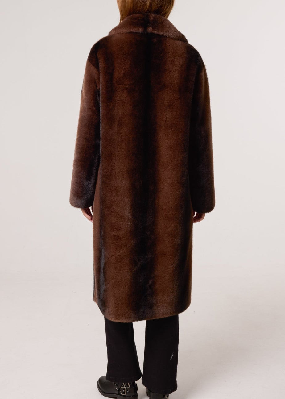 Blue Vanilla Brown Faux Fur Midi Coat