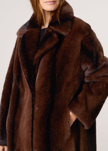 Blue Vanilla Brown Faux Fur Midi Coat